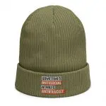 Sometimes Antisocial Always Antifascist Organic Ribbed Beanie