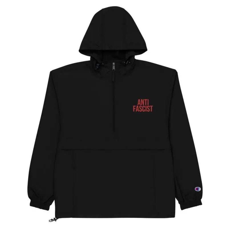 Anti-Fascist Red Embroidered Champion Packable Jacket