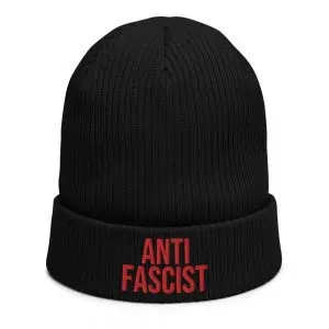 Anti-Fascist Red Organic Ribbed Beanie