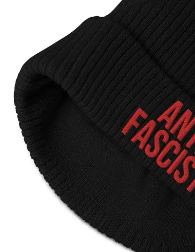 Anti-Fascist Red Organic Ribbed Beanie