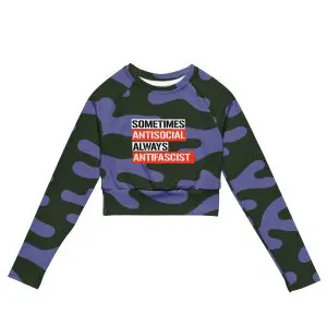 Sometimes Antisocial Always Antifascist Recycled Long-sleeve Crop Top