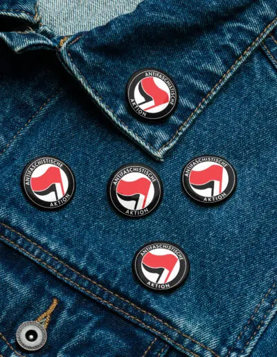 Antifa Antifaschistische Aktion Flag Set of Black Pin Buttons