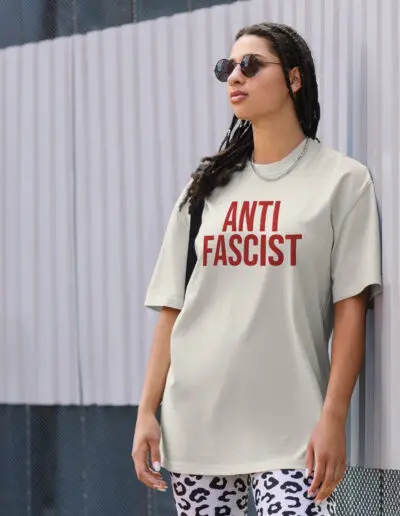 Anti-Fascist Red Oversized Faded T-shirt