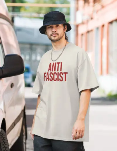 Anti-Fascist Red Oversized Faded T-shirt