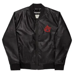 Anarchy Red Anarchist Symbol Leather Bomber Jacket