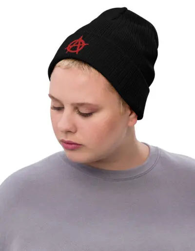 Anarchy Red Anarchist Symbol Ribbed Knit Beanie