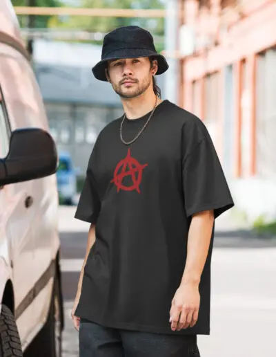 Anarchy Red Anarchist Symbol Oversized Faded T-shirt