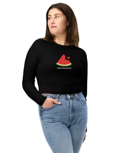 Free Palestine Watermelon Recycled Long-sleeve Crop Top