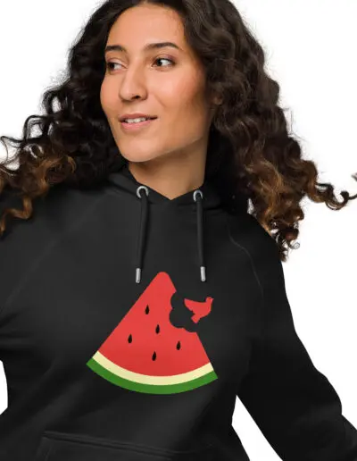 Free Palestine Watermelon Unisex Eco Raglan Hoodie