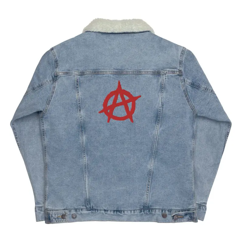 Anarchy Red Anarchist Symbol Unisex Denim Sherpa Jacket