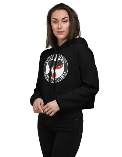 Love Music Hate Fascism Crop Hoodie