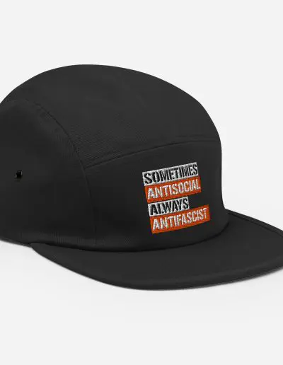 Sometimes Antisocial Always Antifascist Skate Camper 5 Panel Cap