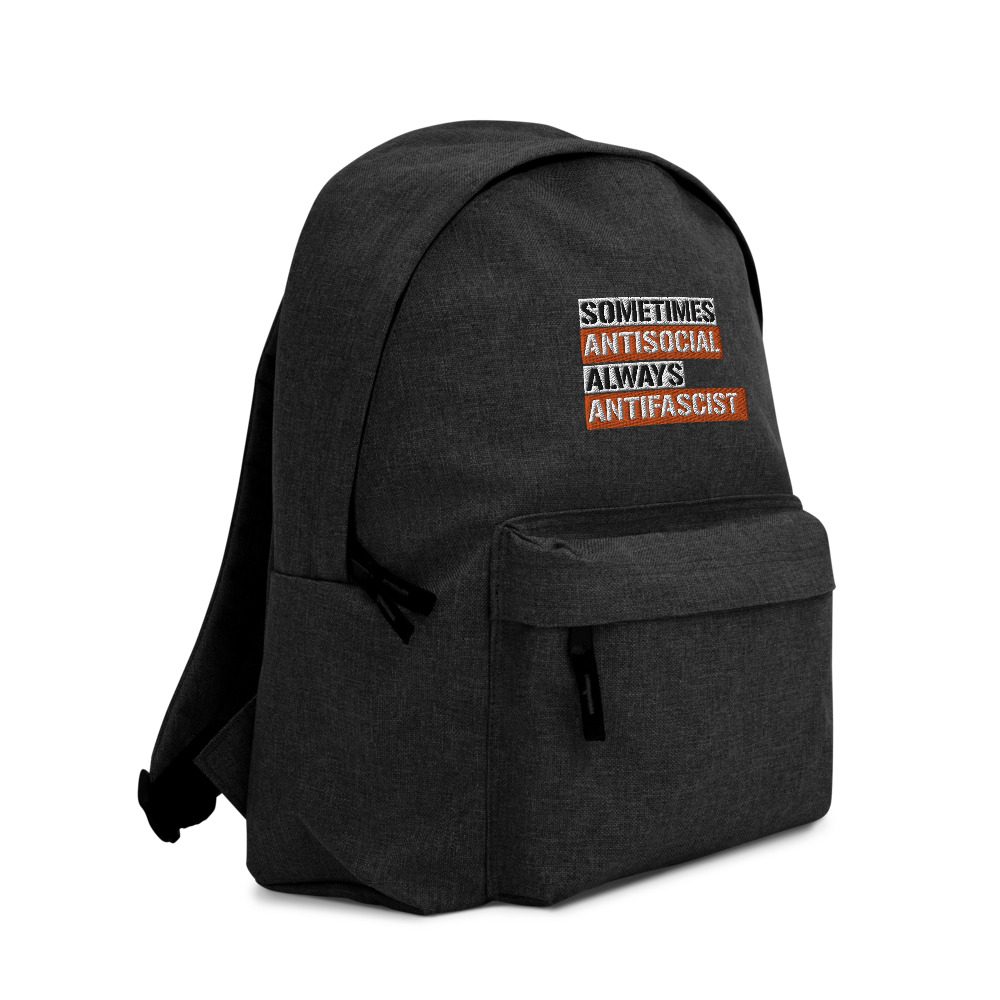 Sometimes Antisocial Always Antifascist Embroidered Backpack