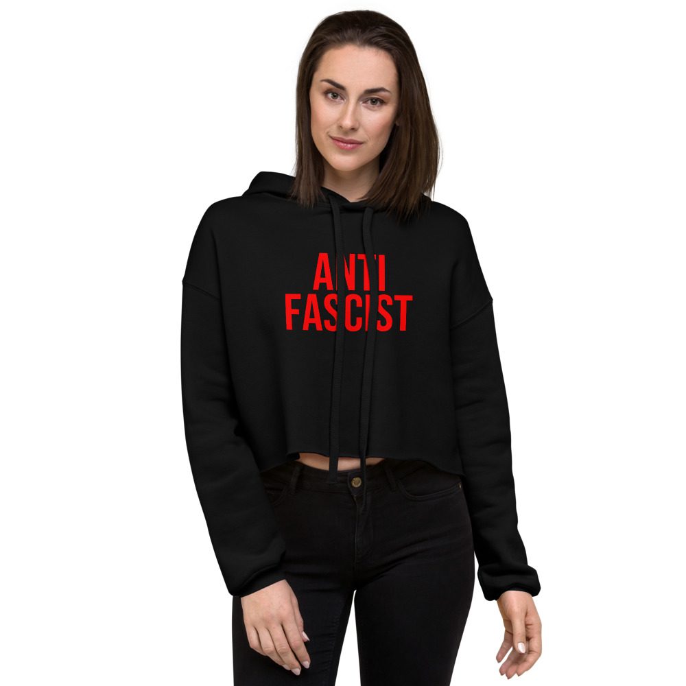 Anti-Fascist Red Crop Hoodie