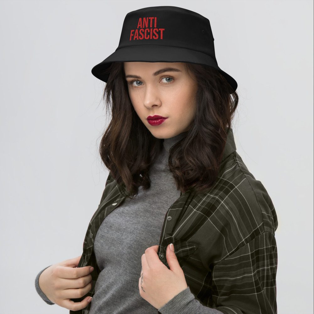 Anti-Fascist Red Old School Bucket Hat