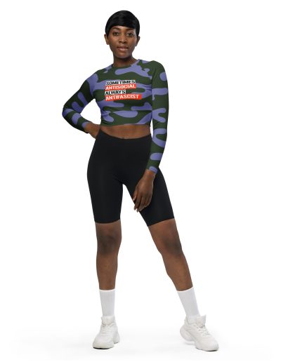 Sometimes Antisocial Always Antifascist Recycled Long-sleeve Crop Top