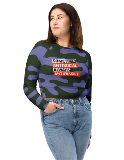 Sometimes Antisocial Always Antifascist Recycled Long-sleeve Crop Top