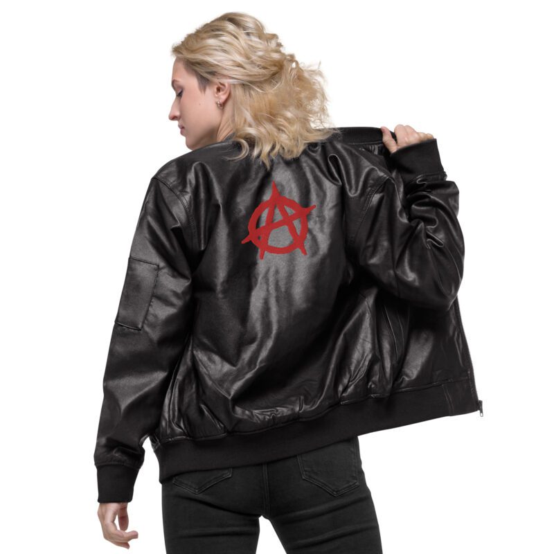 Anarchy Red Anarchist Symbol Leather Bomber Jacket