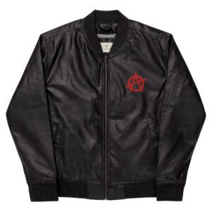 Anarchy Red Anarchist Symbol Leather Bomber Jacket