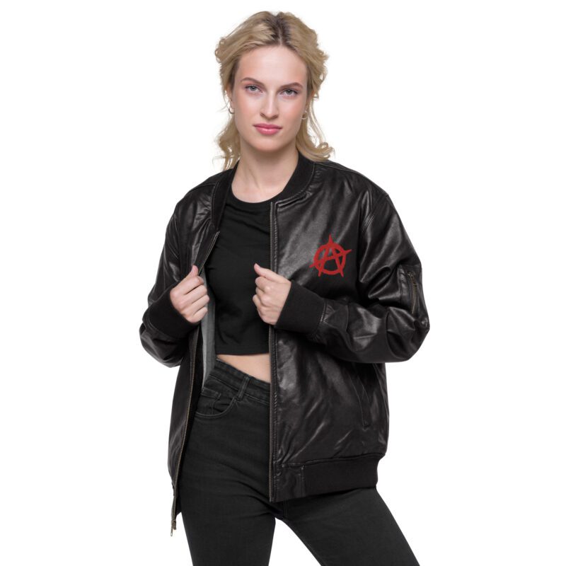 Anarchy Red Anarchist Symbol Leather Bomber Jacket