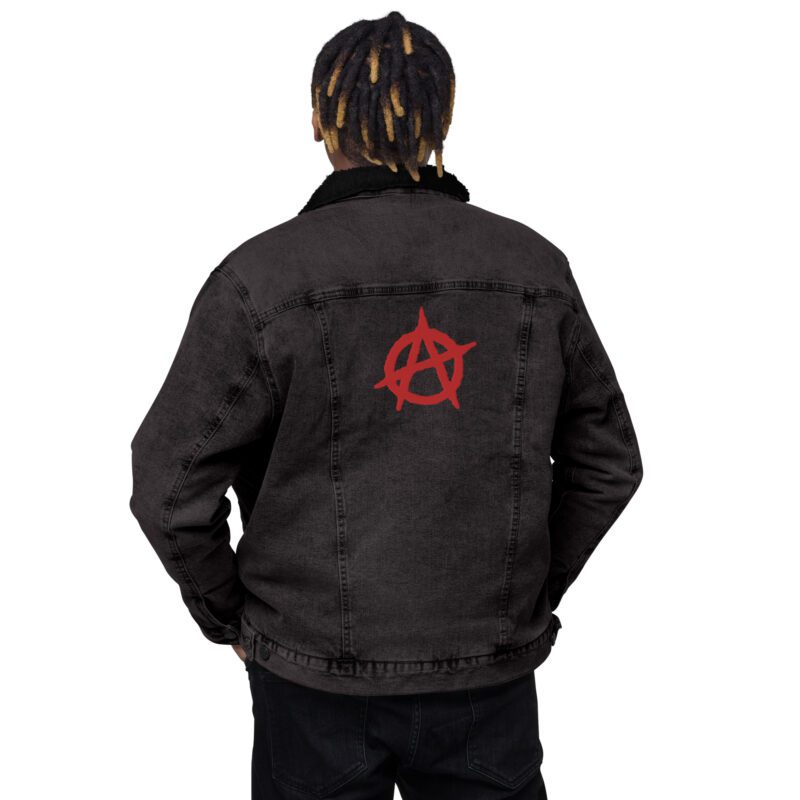 Anarchy Red Anarchist Symbol Unisex Denim Sherpa Jacket