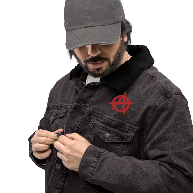Anarchy Red Anarchist Symbol Unisex Denim Sherpa Jacket