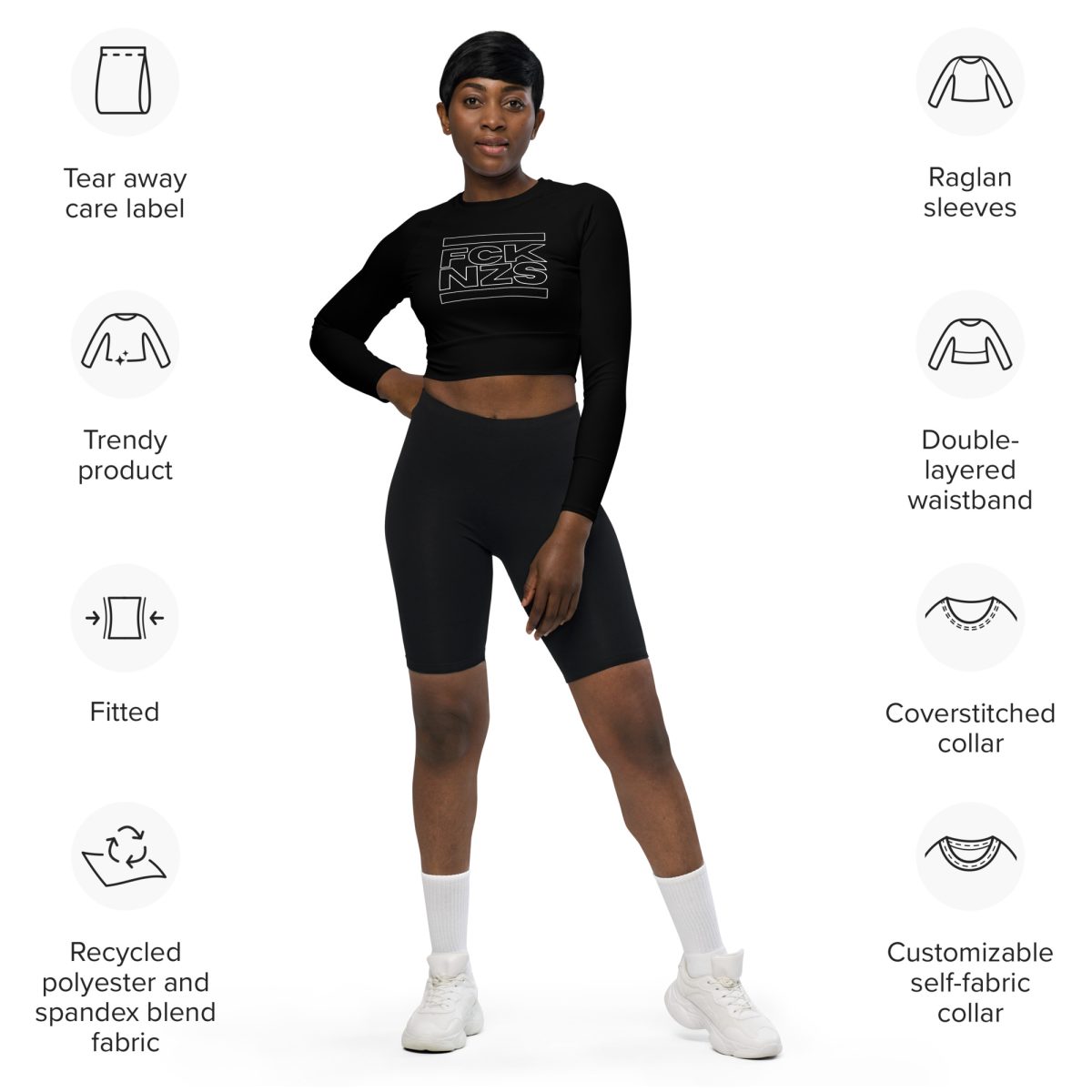 FCK NZS Outline Recycled Long-sleeve Crop Top
