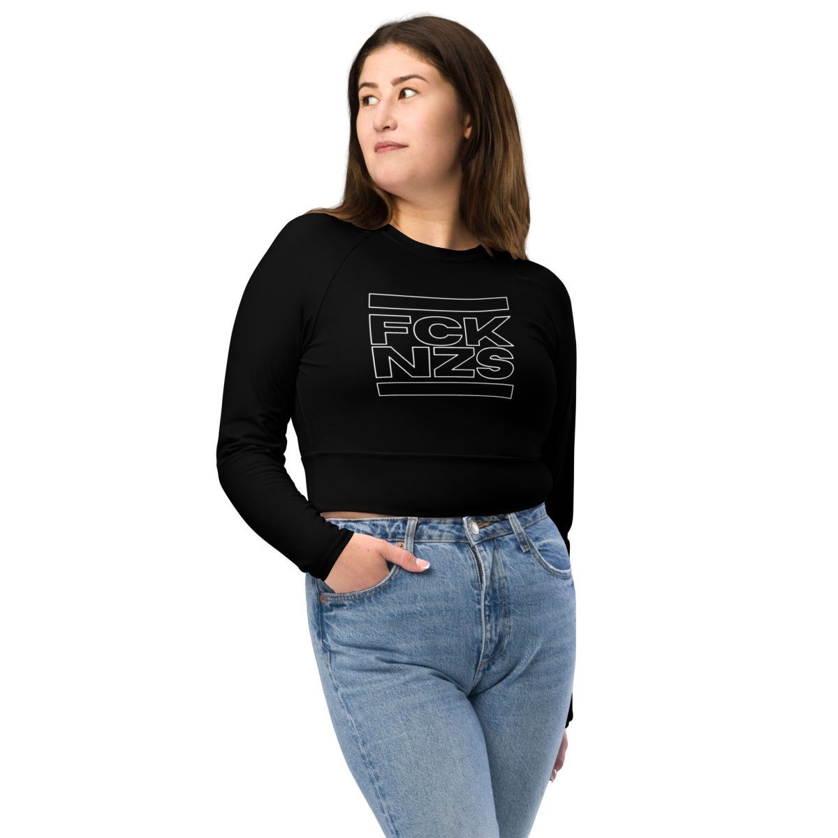 FCK NZS Outline Recycled Long-sleeve Crop Top