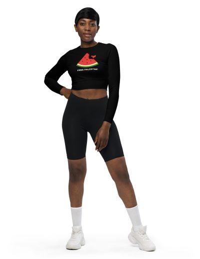 Free Palestine Watermelon Recycled Long-sleeve Crop Top